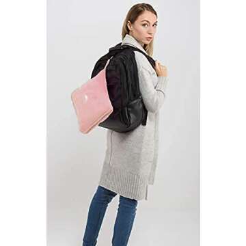 BlueHills Premium Soft Travel Blanket Pillow Airplane Blanket in Soft Bag case with Hand Luggage Belt and Carabiner Compact Pack Large Cozy Portable for Plane Car Train Transit Light Pink T020