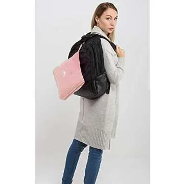 BlueHills Premium Soft Travel Blanket Pillow Airplane Blanket in Soft Bag case with Hand Luggage Belt and Carabiner Compact Pack Large Cozy Portable for Plane Car Train Transit Light Pink T020