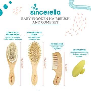 Baby Hair Brush and Comb Set for Newborn and Toddler Boy or Girl - Wooden Baby Hair Brush with Soft ...