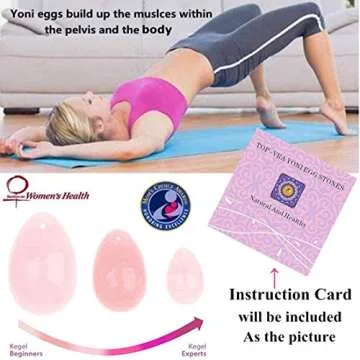 TOP-VRA Yoni Eggs Jade Stone Egg Yoni Egg, GIA Certified,Eggs Stones 3PCS Crystal Chakra Healing Yoga Exercise Eggs to Train PC Muscles for Women Exercise (Rose Quartz)