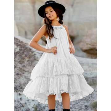 Batermoon Girls Lace Backless Tulle Dress - Stunning Halter Neck Design