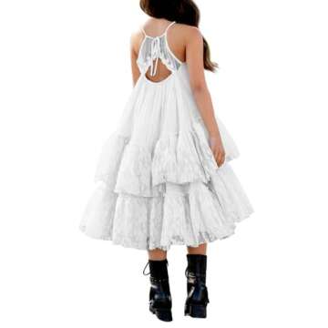 Elegant Batermoon Girls Lace Backless Tulle Dress for Ages 10-12