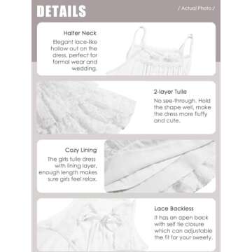 Elegant Batermoon Girls Lace Backless Tulle Dress for Ages 10-12