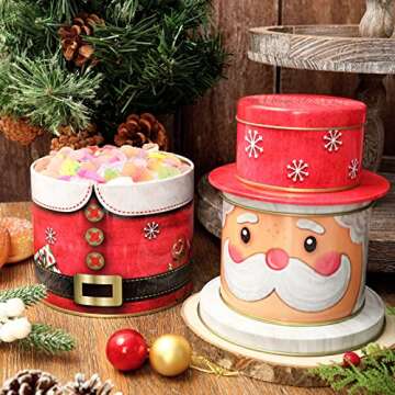 Whaline 2 Pack Christmas Food Tin Box Set Large Santa Claus Nutcracker Design Cookie Tin 3D Metal for Storing Treat Chocolate Wrapping Party Favor