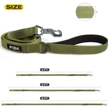 Fida 6 FT Heavy Duty Dog Leash with 2 Comfortable Padded Handles, Traffic Handle & Advanced Easy Snap Hook, Reflective Walking Lead for Large, Medium & Small Breed, Green