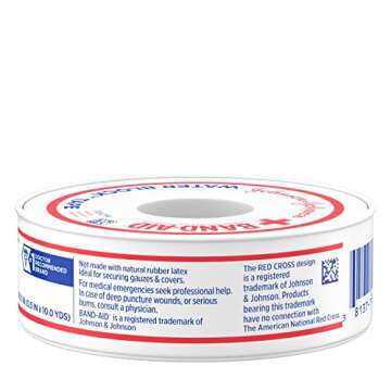 Band-Aid Brand First Aid Water Block 100% Waterproof Self-Adhesive Tape Roll for Durable Wound Care to Firmly Secure Bandages, 1/2 In by 10 yd