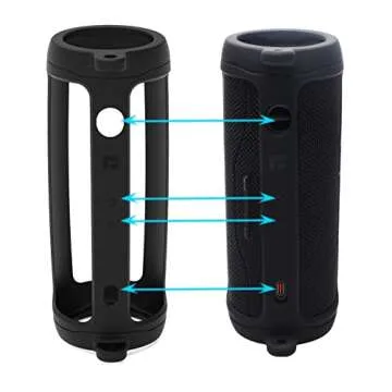 LTGEM Silicone Protective Case for JBL Flip 6 Portable Bluetooth Speaker with Extra Carabiner and Strap- Black (Case Only)