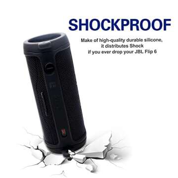 LTGEM Silicone Protective Case for JBL Flip 6 Portable Bluetooth Speaker with Extra Carabiner and Strap- Black (Case Only)