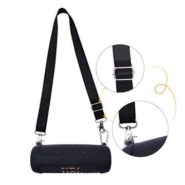 LTGEM Silicone Protective Case for JBL Flip 6 Portable Bluetooth Speaker with Extra Carabiner and Strap- Black (Case Only)
