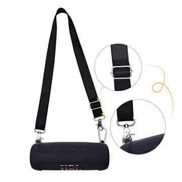 LTGEM Silicone Protective Case for JBL Flip 6 Portable Bluetooth Speaker with Extra Carabiner and Strap- Black (Case Only)