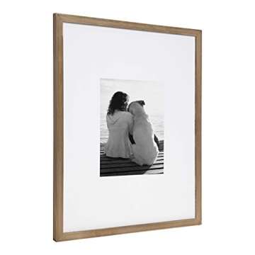 DesignOvation Gallery Wood Photo Frame Set for Customizable Wall Display, Rustic Brown 16x20 matted to 8x10, Pack of 2