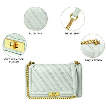 Anna&Yoyo Quilted Crossbody Bags for Women, Lightweight PU Leather Lady Shoulder Purses, Trendy Designer Shoulder Bag with Chain Strap（Light green…