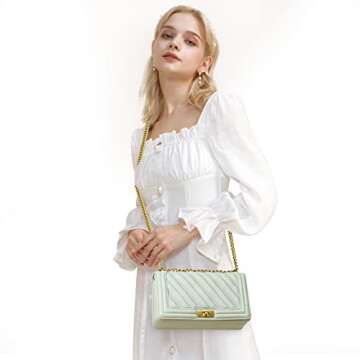 Anna&Yoyo Quilted Crossbody Bags for Women, Lightweight PU Leather Lady Shoulder Purses, Trendy Designer Shoulder Bag with Chain Strap（Light green…