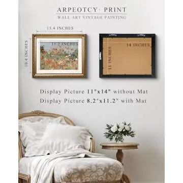 ARPEOTCY Vintage Gold Framed Wall Art - Floral & Sea Canvas