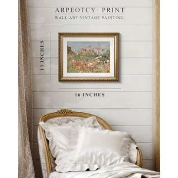 ARPEOTCY Vintage Gold Framed Wall Art - Floral & Sea Canvas