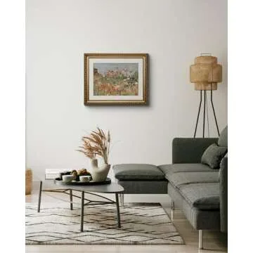 ARPEOTCY Vintage Gold Framed Wall Art - Floral & Sea Canvas