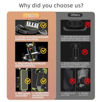 Marspeeder Bike Motorcycle Phone Mount,[Super Stable Metal] Bike Motorcycle Phone Holder with Security Lock, Bicycle Phone Mount with Soft Cushion & Adjustable Clip Compatible with 4.7''-6.8'' Phone