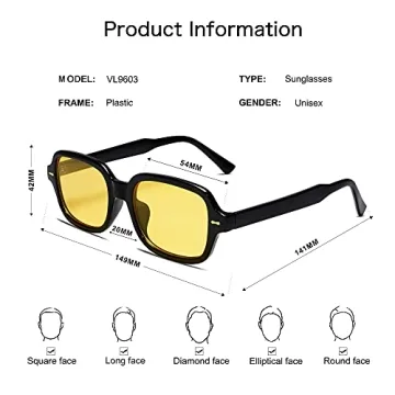 Trendy Rectangle Yellow Sunglasses by Vanlinker for Women