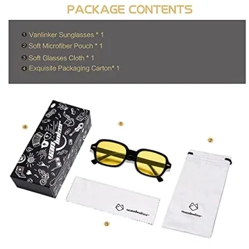 Trendy Rectangle Yellow Sunglasses by Vanlinker for Women