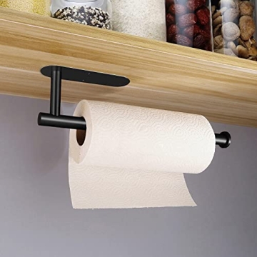 Gewtur Under Cabinet Paper Towel Holder, Self Adhesive Paper Towel Roll Holder Wall Mount, Matte Black Stainless Steel Paper Towels Holder for Kitchen, Bathroom, Cabinets