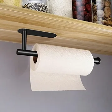 Gewtur Under Cabinet Paper Towel Holder, Self Adhesive Paper Towel Roll Holder Wall Mount, Matte Black Stainless Steel Paper Towels Holder for Kitchen, Bathroom, Cabinets