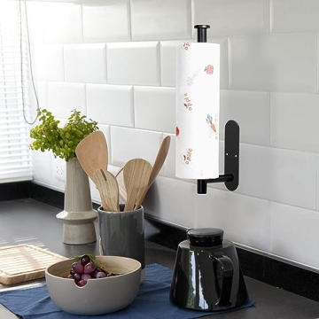 Gewtur Under Cabinet Paper Towel Holder, Self Adhesive Paper Towel Roll Holder Wall Mount, Matte Black Stainless Steel Paper Towels Holder for Kitchen, Bathroom, Cabinets
