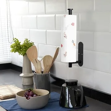 Gewtur Under Cabinet Paper Towel Holder, Self Adhesive Paper Towel Roll Holder Wall Mount, Matte Black Stainless Steel Paper Towels Holder for Kitchen, Bathroom, Cabinets