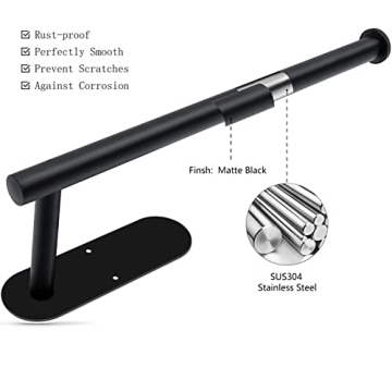 Gewtur Under Cabinet Paper Towel Holder, Self Adhesive Paper Towel Roll Holder Wall Mount, Matte Black Stainless Steel Paper Towels Holder for Kitchen, Bathroom, Cabinets