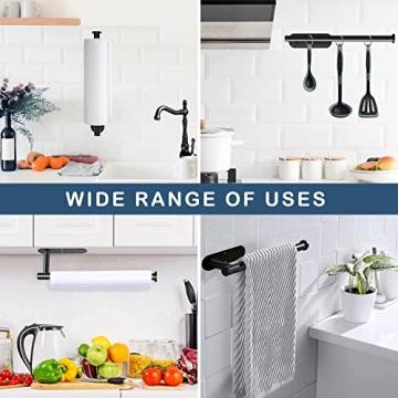 Gewtur Under Cabinet Paper Towel Holder, Self Adhesive Paper Towel Roll Holder Wall Mount, Matte Black Stainless Steel Paper Towels Holder for Kitchen, Bathroom, Cabinets