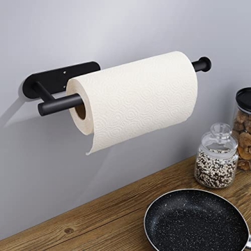 Gewtur Under Cabinet Paper Towel Holder, Self Adhesive Paper Towel Roll Holder Wall Mount, Matte Black Stainless Steel Paper Towels Holder for Kitchen, Bathroom, Cabinets
