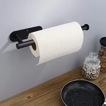 Gewtur Under Cabinet Paper Towel Holder, Self Adhesive Paper Towel Roll Holder Wall Mount, Matte Black Stainless Steel Paper Towels Holder for Kitchen, Bathroom, Cabinets
