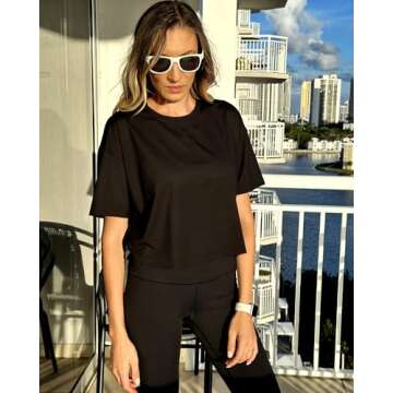 G4Free Workout Shirts Women Loose Fit Basic Crop Tops Gym Exercise Short Sleeve Tshirts Boxy Athleisure Cropped Tees(Black,S)