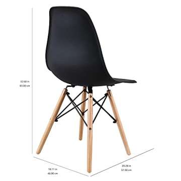 Amazon Basics Modern Dining Chair Set, Shell with Wood Legs for Kitchen, Dining, Living Room, Set of 4, Black, 18.11" W x 20.28" D x 32.68" H