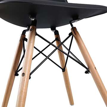 Amazon Basics Modern Dining Chair Set, Shell with Wood Legs for Kitchen, Dining, Living Room, Set of 4, Black, 18.11" W x 20.28" D x 32.68" H