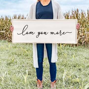 Love You More Sign Wall Decor 41''×16'' Large Vintage Framed Wood Modern Farmhouse Wall Decor for Master Bedroom Above Bed Minimalist Wall Art (White)