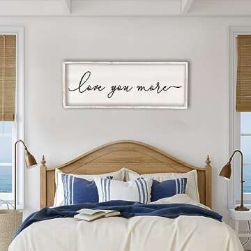 Love You More Sign Wall Decor 41''×16'' Large Vintage Framed Wood Modern Farmhouse Wall Decor for Master Bedroom Above Bed Minimalist Wall Art (White)
