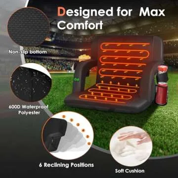HOPERAN 23" Dual-Sided Heated Stadium Seats for Bleachers with Back Support, 3 Levels Heating Stadium Seating for Bleachers Seat with Backrest, 5 Pockets Portable Stadium Chair for Outdoor Sports