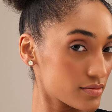 LeCalla 925 Sterling Silver MOP Stud Earrings | 14K Gold-Plated Mother of Pearl Earring | Lightweigh...