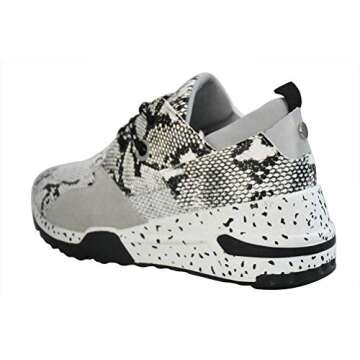 LUCKY STEP Women Breathable Mesh Fashion Leopard Sneakers Non-Slip Leather Lace Up Print Casual Athletic Walking Shoes (White Snake,6 B(M) US)