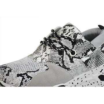 LUCKY STEP Women Breathable Mesh Fashion Leopard Sneakers Non-Slip Leather Lace Up Print Casual Athletic Walking Shoes (White Snake,6 B(M) US)