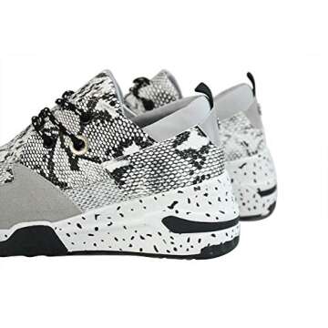 LUCKY STEP Women Breathable Mesh Fashion Leopard Sneakers Non-Slip Leather Lace Up Print Casual Athletic Walking Shoes (White Snake,6 B(M) US)