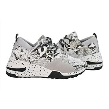LUCKY STEP Women Breathable Mesh Fashion Leopard Sneakers Non-Slip Leather Lace Up Print Casual Athletic Walking Shoes (White Snake,6 B(M) US)