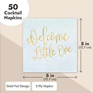 BLUE PANDA Baby Shower Napkins - 50-Pack Pink Gold Foil Decor