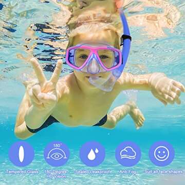KUYOU Snorkel Kids Snorkel Set, Anti-Fog Full Dry Top Child Snorkeling Package, Diving Mask and Snor...