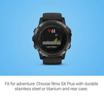 Garmin fenix 5X Plus, Ultimate Multisport GPS Smartwatch, Features Color Topo Maps and Pulse Ox, Heart Rate Monitoring, Music and Contactless Payment, Black with Black Band