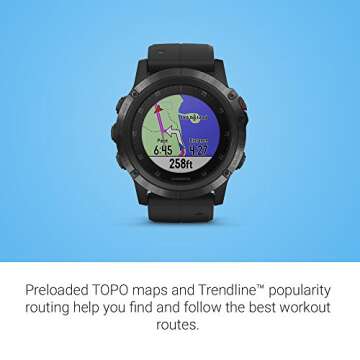 Garmin fenix 5X Plus, Ultimate Multisport GPS Smartwatch, Features Color Topo Maps and Pulse Ox, Heart Rate Monitoring, Music and Contactless Payment, Black with Black Band