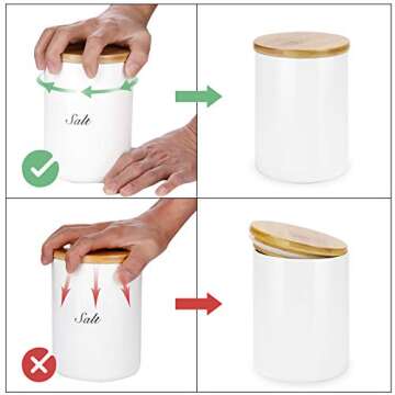 Yangbaga Canisters Sets for Kitchen-Set of 3 Kitchen Canisters for Countertop with Airtight Wood Lids/Spoons/Stickers, Ceramic Food Storage Containers for Large Flour,Suger,Coffee (42/30/9OZ)