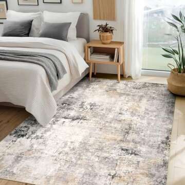 Area Rug Living Room Rugs - 5x7 Modern Abstract Soft Indoor Neutral Washable Rug Stain Resistant Non...