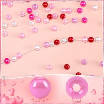 UPINS 1200Pcs Valentine's Day Pearl Beads,Red Pink White Pearl Beads for Jewelry Making Bracelets Va...