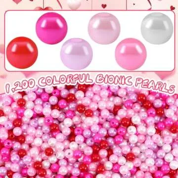 UPINS 1200Pcs Valentine's Day Pearl Beads,Red Pink White Pearl Beads for Jewelry Making Bracelets Valentine's Day Beads 6mm Wedding Party Decoration Necklace Earrings Hair Beads DIY Crafts Supplies